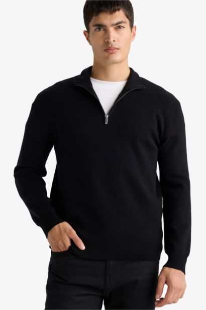Pull en tricot à col montant zippé Coupe standard
