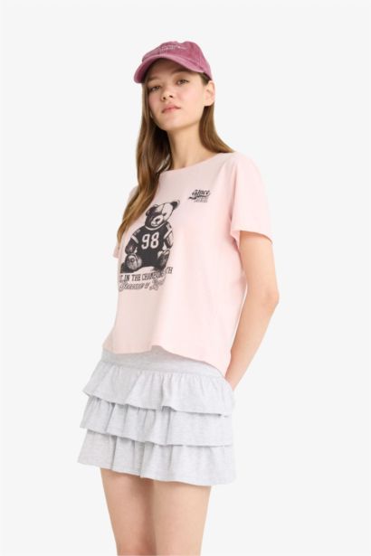 Normal Waist Flounced Cotton Mini Skirt