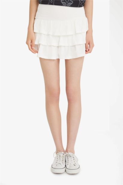 Normal Waist Flounced Cotton White Mini Skirt