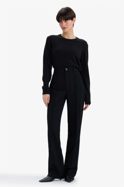 Straıght Fıt Yüksek Bel Düz Paça Çapraz Dokuma Pantolon