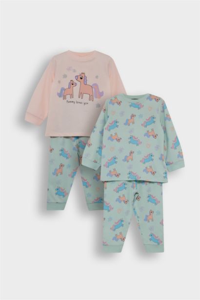 Baby Girl Unicorn Printed Cotton Top Bottoms 4 Piece Pajama Set