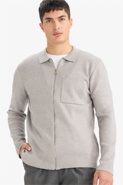 Standard Fit Polo Collar Knitwear Cardigan