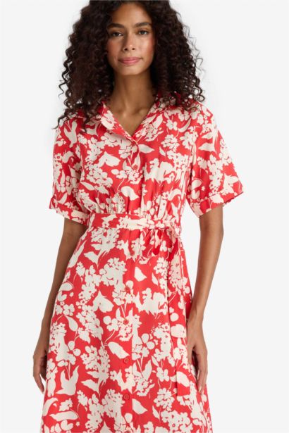 Shirt Collar Floral modal Midi Dress