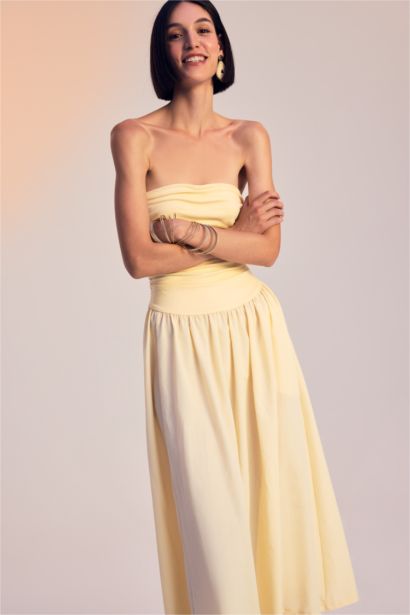 Straplez Poplin Midi Elbise