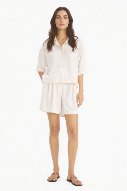 Regular Fit Linen Blended High Waist Shorts