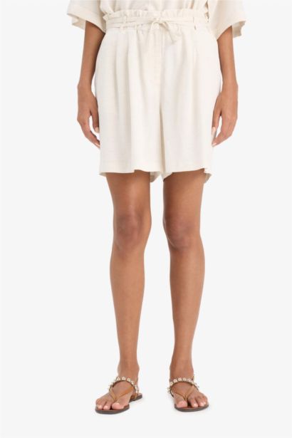 Regular Fit Linen Blended High Waist Shorts