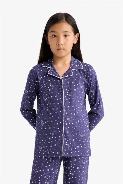 طقم بيجاما بناتي قصة مريحة منقوش - قطعتين