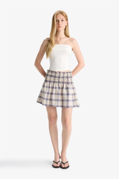A Cut Checked Mini Skirt