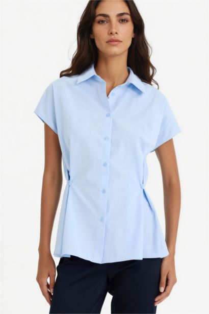 قميص بدون كم بوبلين سليم فيت بياقة قميص