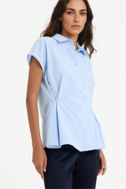 قميص بدون كم بوبلين سليم فيت بياقة قميص