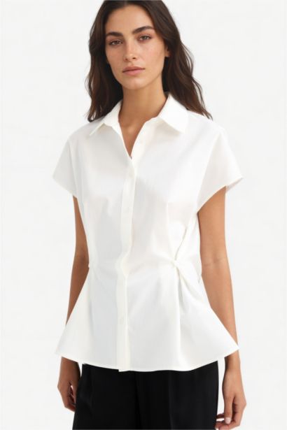 قميص بدون كم بوبلين سليم فيت بياقة قميص