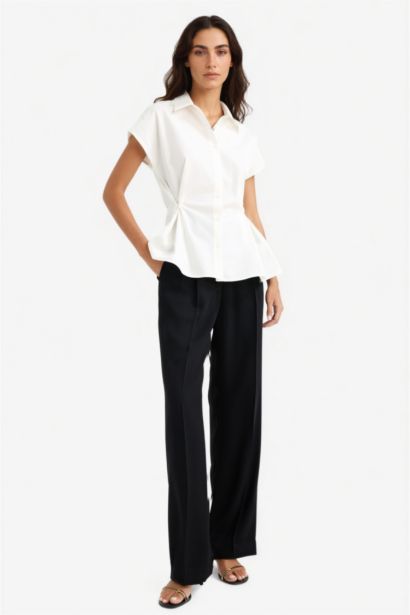 قميص بدون كم بوبلين سليم فيت بياقة قميص