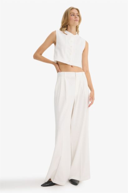 بنطرون برجل واسع وايد ليج بجيب وخصر عالي