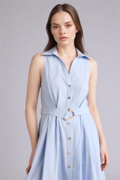 Regular Fit Mandarin Collar Cotton Long Dress