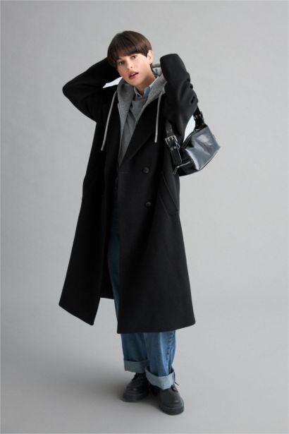 جاكيت جوخ طويل قصة عادية بغطاء قابل للازالة