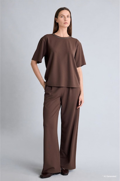 Straight Fit Wide Leg Trousers