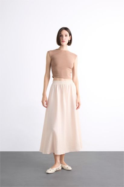 Twill Elastic Band Maxi Skirt