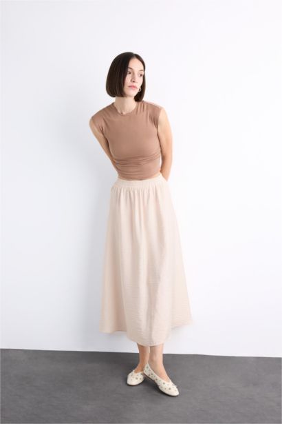 Twill Elastic Band Maxi Skirt