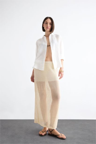 Elastic Waist Crochet Maxi Beach Skirt