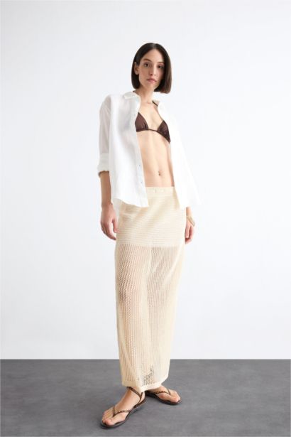 Elastic Waist Crochet Maxi Beach Skirt