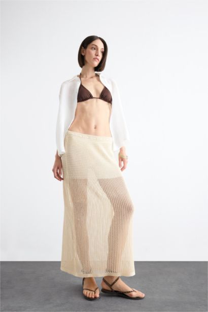 Elastic Waist Crochet Maxi Beach Skirt