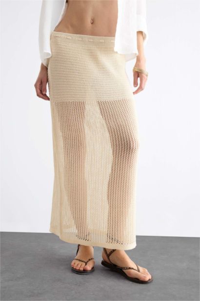Elastic Waist Crochet Maxi Beach Skirt