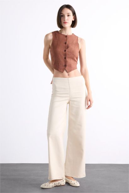 Wide Leg With Pockets Gabardine Trousers