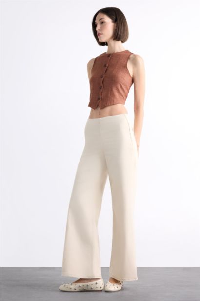 Wide Leg With Pockets Gabardine Trousers
