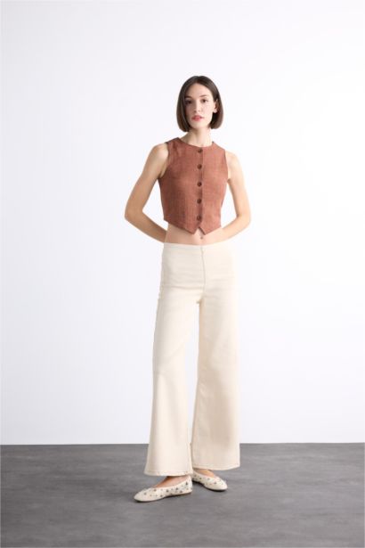 Wide Leg With Pockets Gabardine Trousers