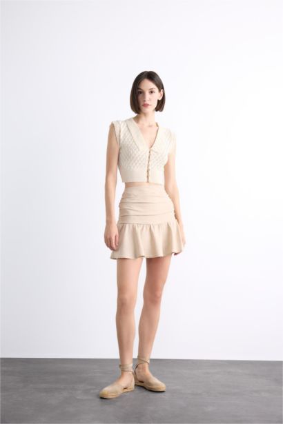 Poplin Elastic Band Mini Skirt