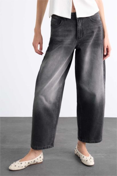 Wide Baggy Fit Yıkamalı Jean Pantolon