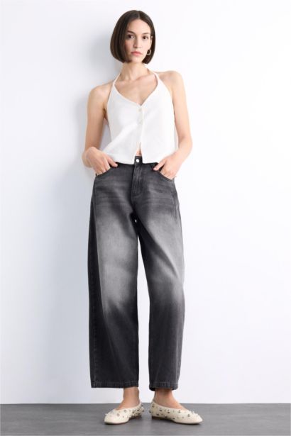 Wide Baggy Fit Yıkamalı Jean Pantolon