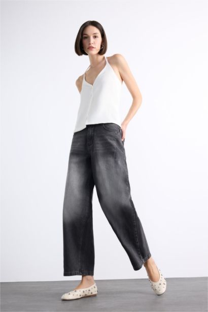 Wide Baggy Fit Yıkamalı Jean Pantolon