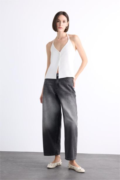 Wide Baggy Fit Yıkamalı Jean Pantolon