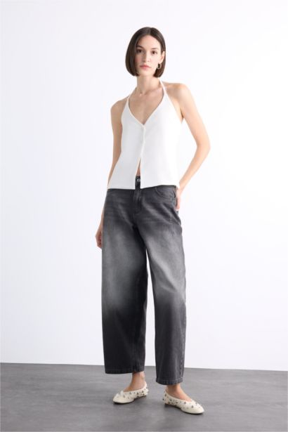 Wide Baggy Fit Yıkamalı Jean Pantolon