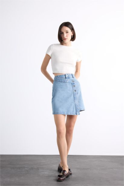 %100 Pamuk Mini Jean Şort Etek