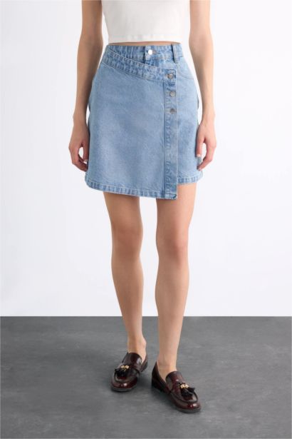 %100 Pamuk Mini Jean Şort Etek