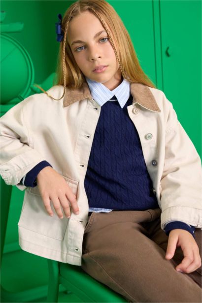 Veste en gabardine col chemise pour fille