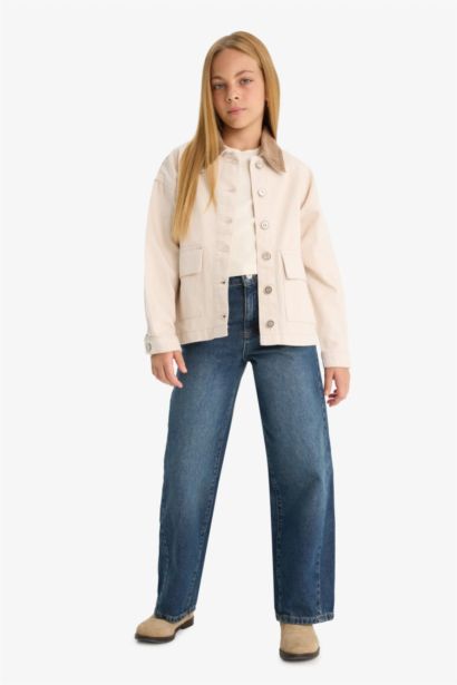 Veste en gabardine col chemise pour fille