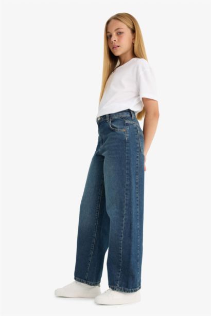 بنطلون جينز بناتي بالون فيت برجل واسع