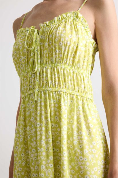 فستان ميدي فلورال بوبلين مدرز بحمالات