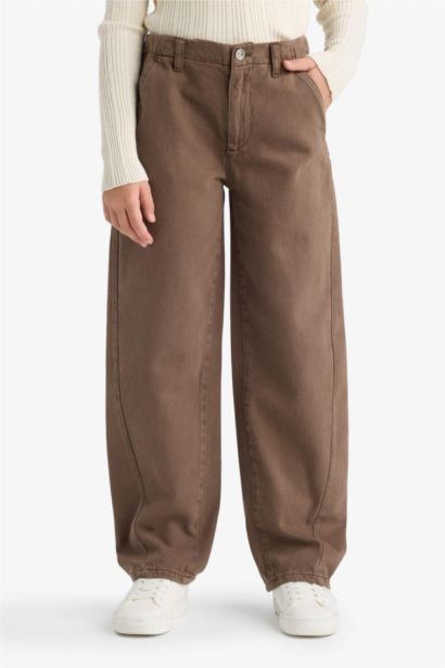 بنطلون بناتي بالون فيت جبردين حافة بيضاوية