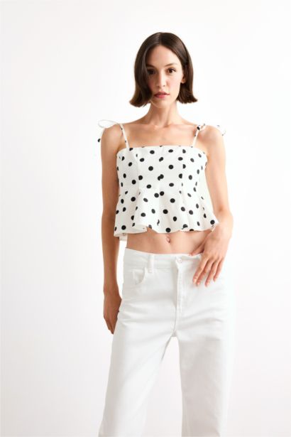 Slim Fit Polka Dot Sleeveless Blouse
