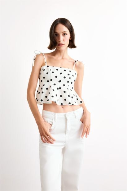 Slim Fit Polka Dot Sleeveless Blouse
