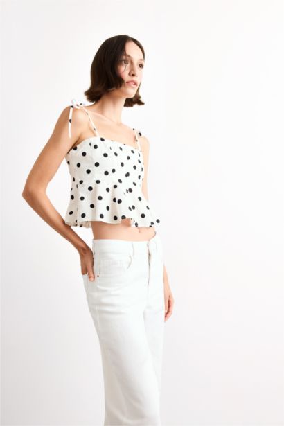 Slim Fit Polka Dot Sleeveless Blouse