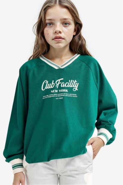 Sweatshirt oversize imprimé à col V pour fille