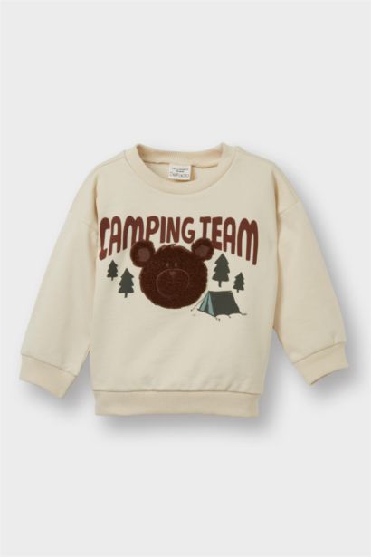 Baby Boy Crew Neck Bear Printed Soft Lining Sweatshirt