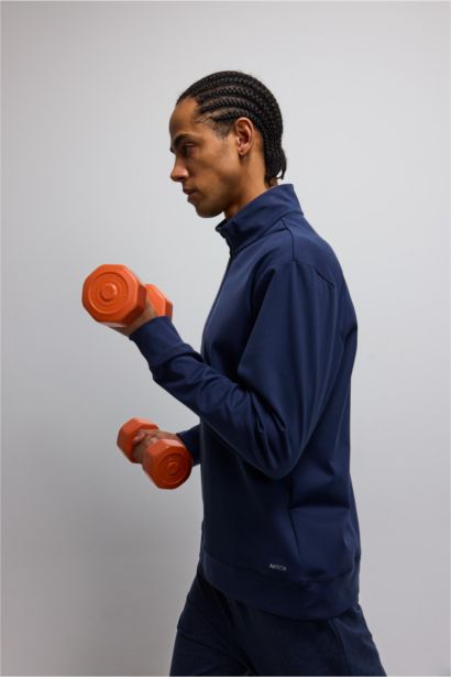 Standard Fit Stand Collar Sports Sweatshirt