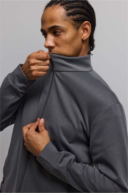 Standard Fit High Neck Zip Up Sweatshirt