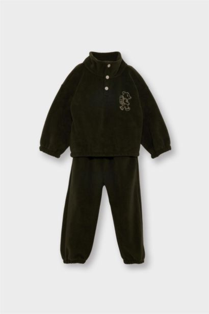 Baby Boy Fleece Stand Collar Sweatshirt Sweatpants 2 Piece Set